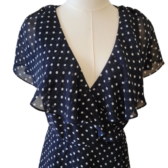 Adrianna Papell Black Polka Dot Chiffon Dress Size 4 - Picture 3 of 6